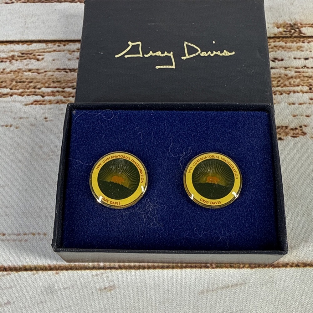1999 Gray Davis CA Inauguration Cuff Link Set Signed Back Used - Picture 2 of 4
